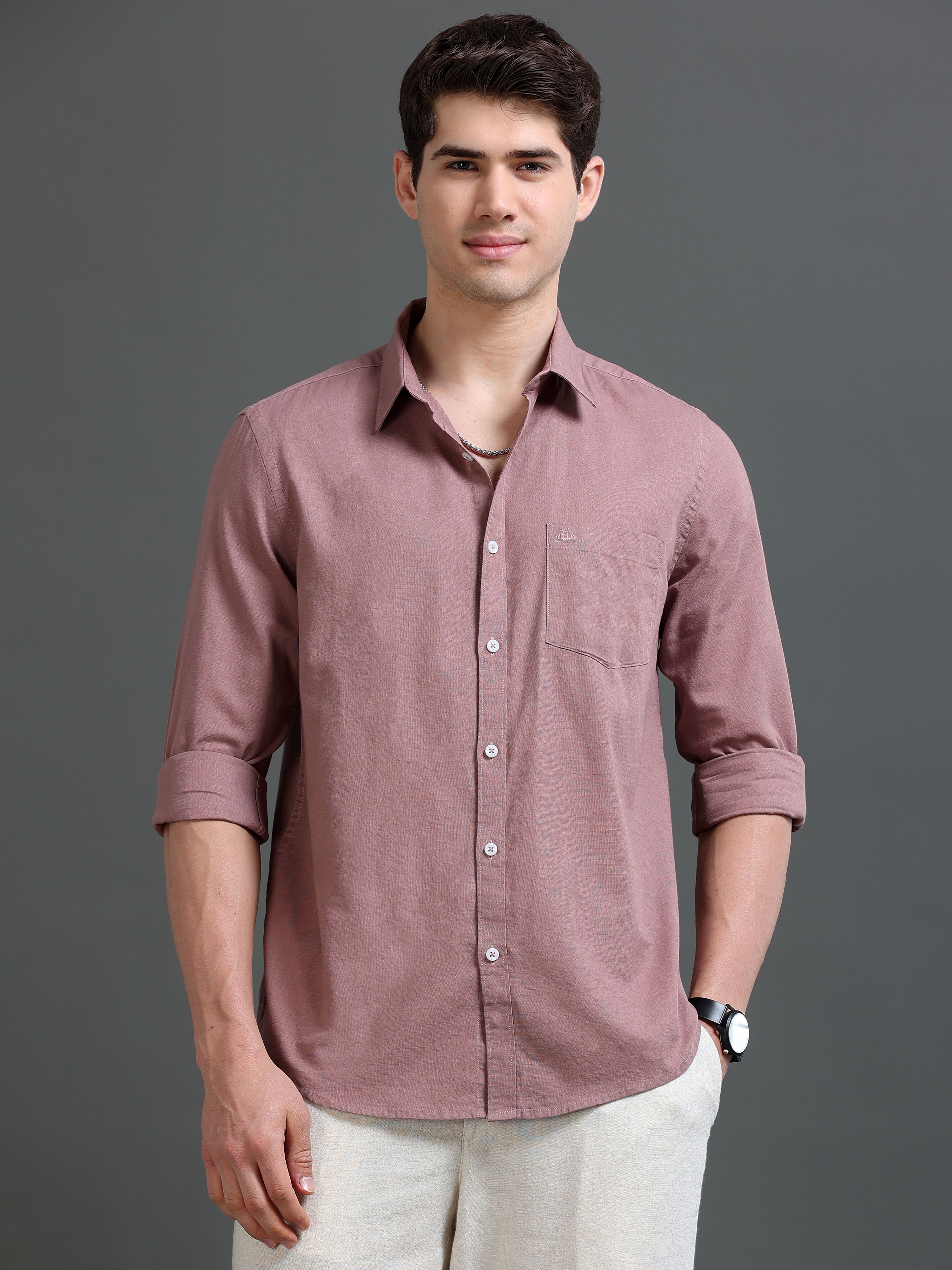 Men Mauve Slub Solid Shirt