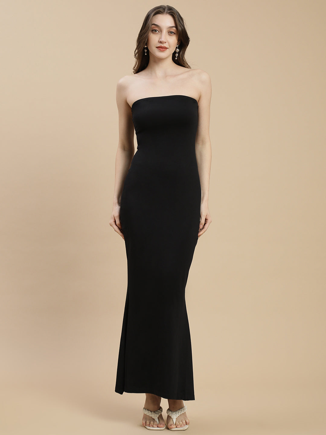 Women Black Tube Dress With Back Slit