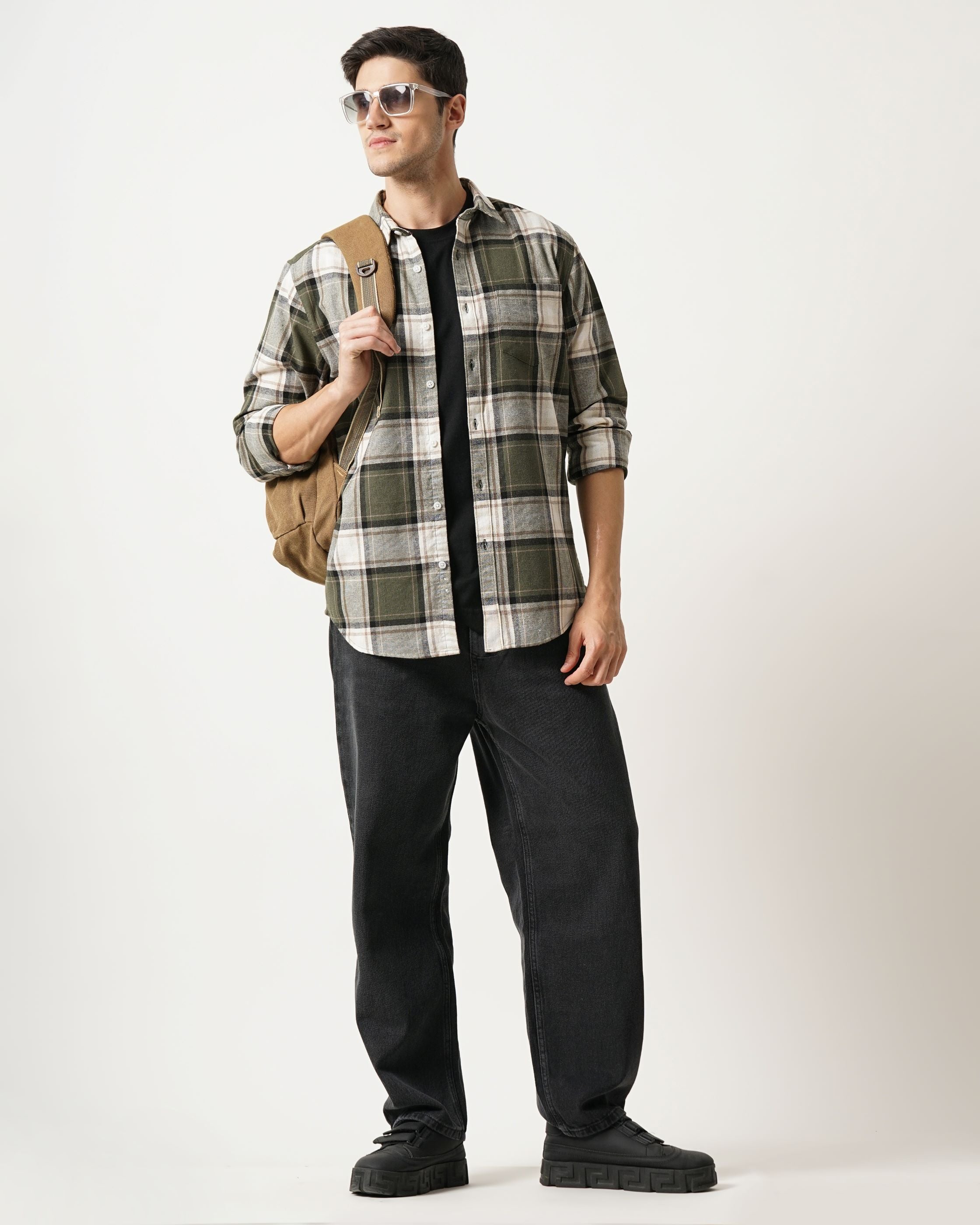 Men Green Checked Shirt