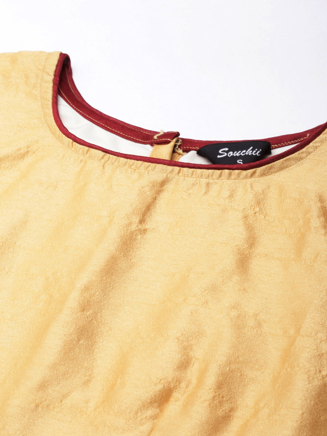 Beige Solid Short Sleeves Mandarin Collar Dupion Silk Knot Blouse