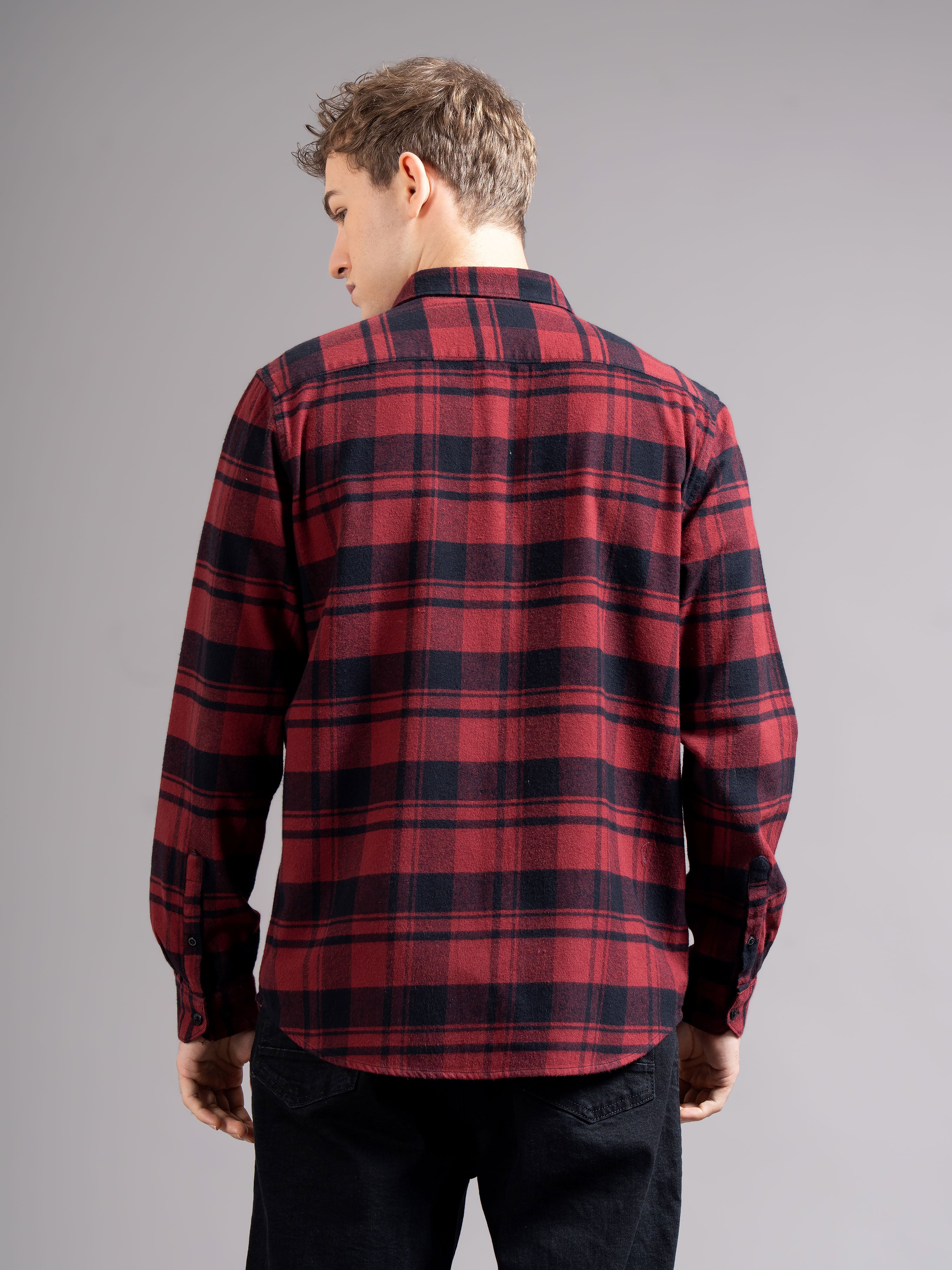 Men Red Flannel Checked Shirt
