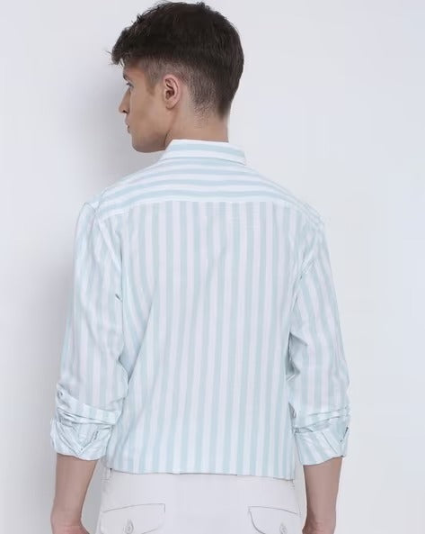 Men Blue Striped Shirt
