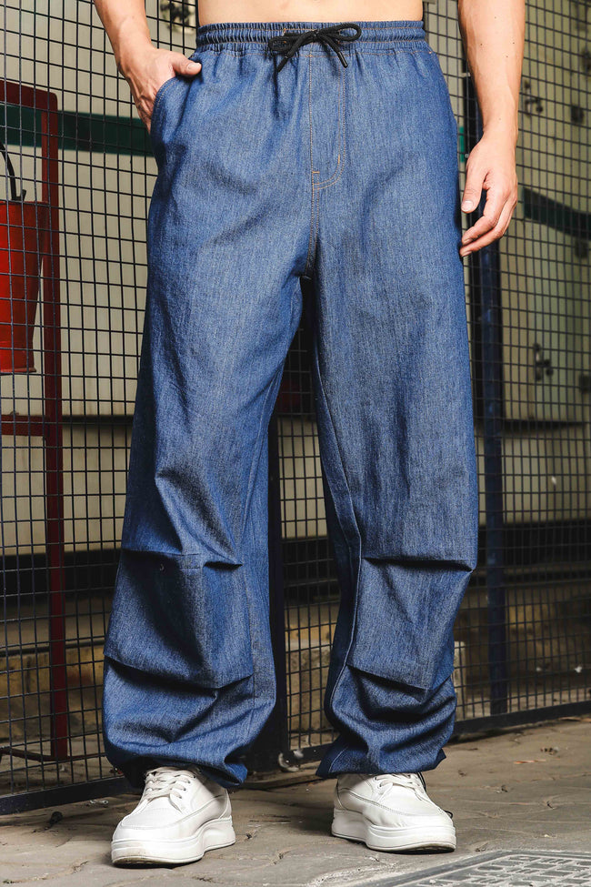 Unisex Blue Denim Parachte Cargo Trousers