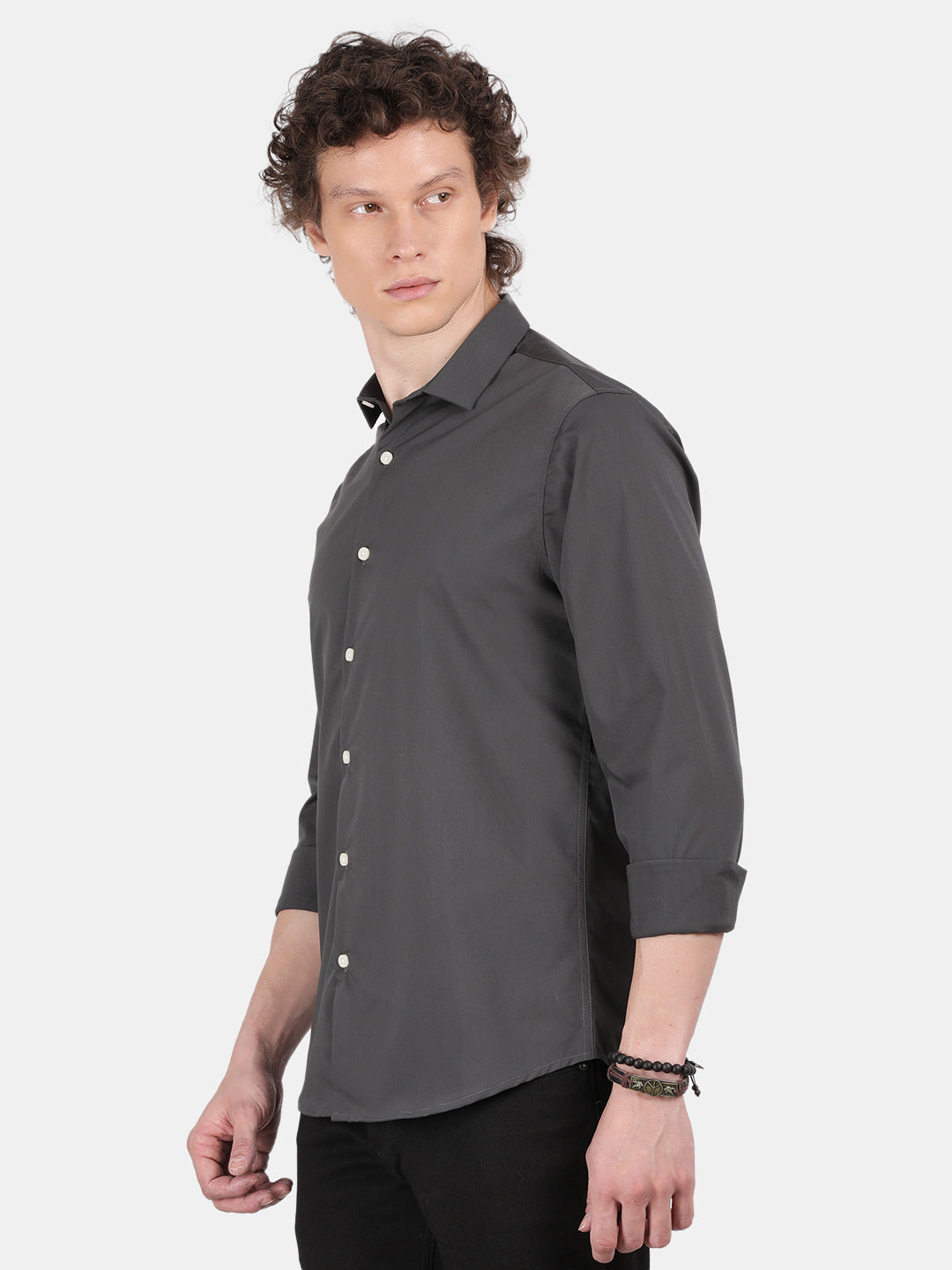 Men Green Slim Fit Spread Collar Full Sleeve Casual Shirt