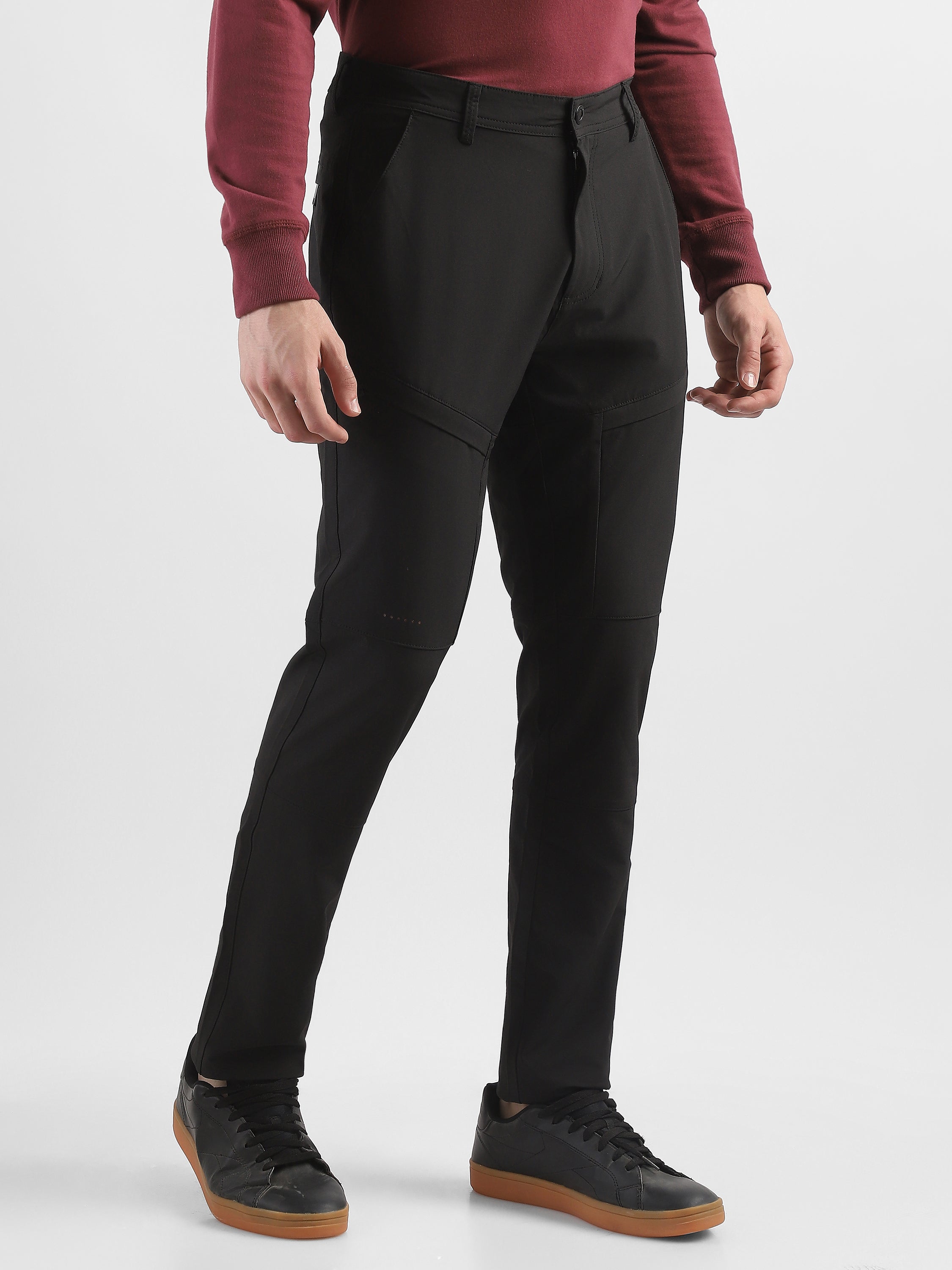 Men Black Polyester Blend Pants with 5 Pockets