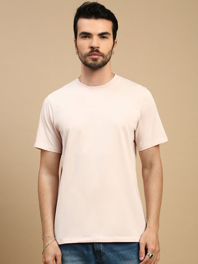 Men Pink Basic Crew Neck T-Shirt