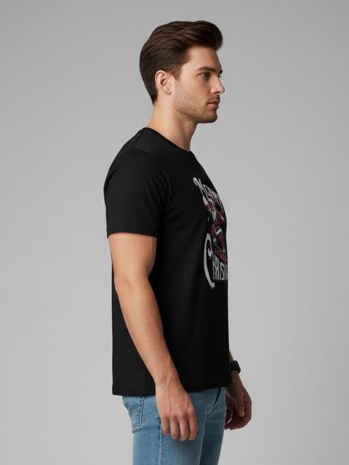 Men Printed Black Cotton Tshirt