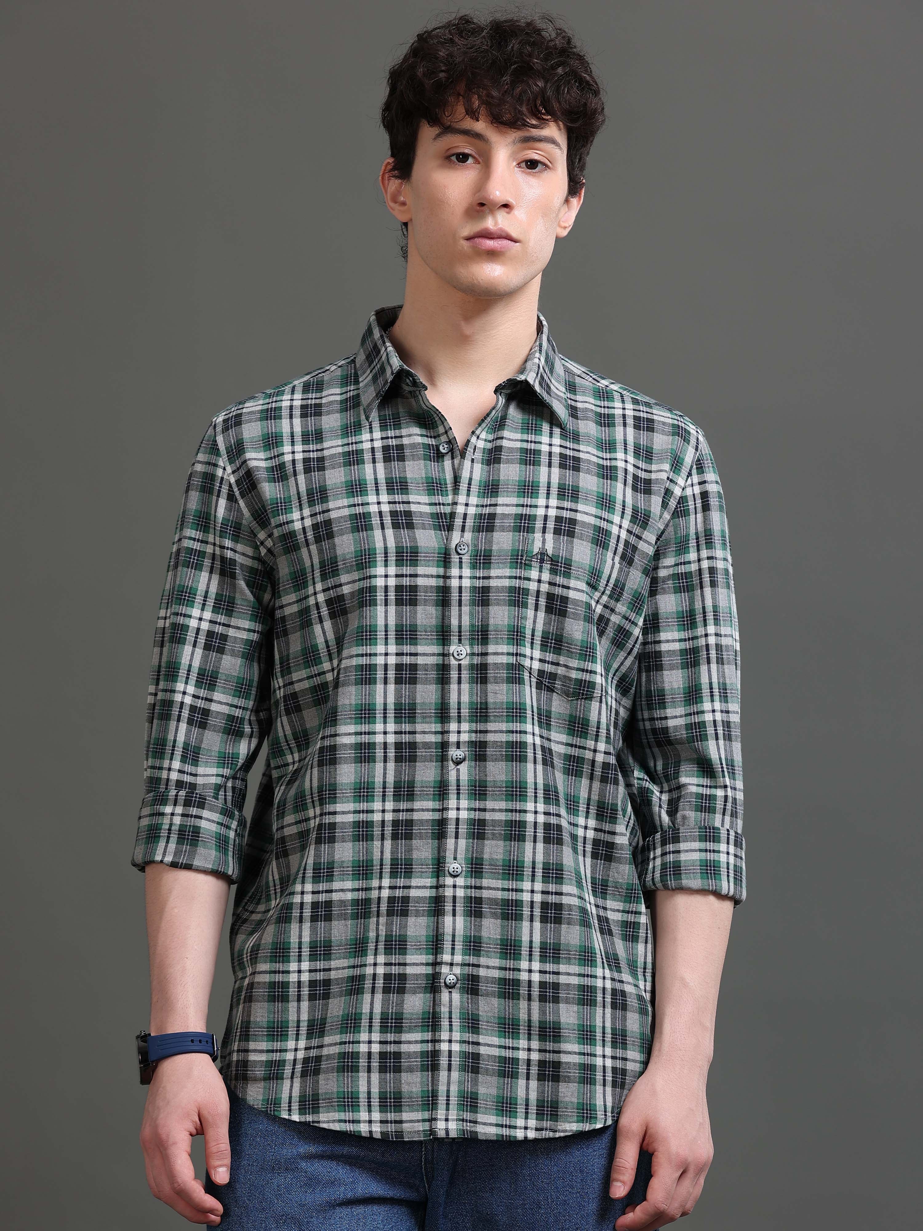 Men Green Checked Shirt