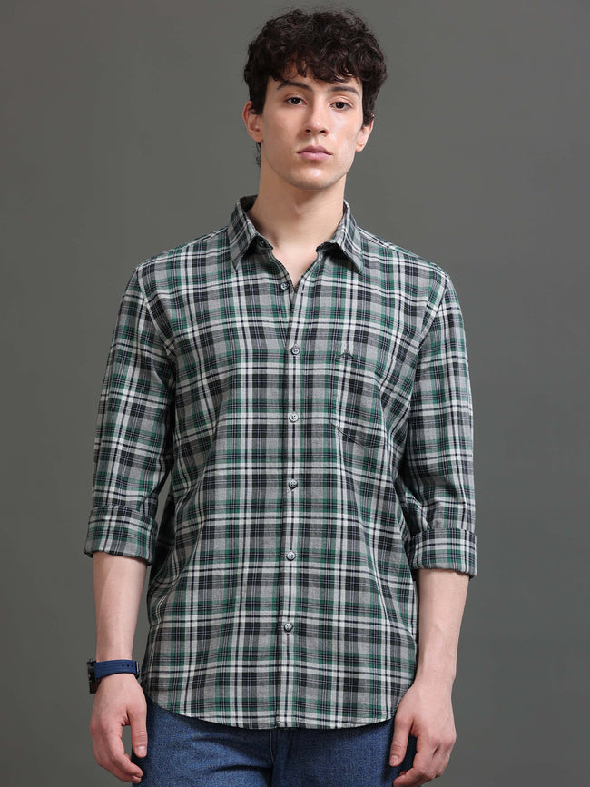 Men Green Checked Shirt