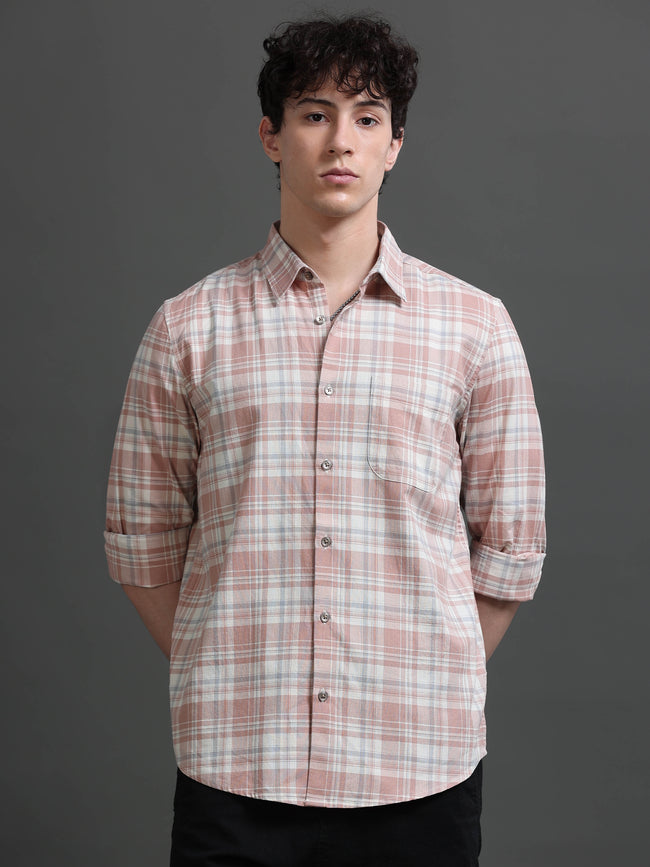 Men Taupe Check Shirt