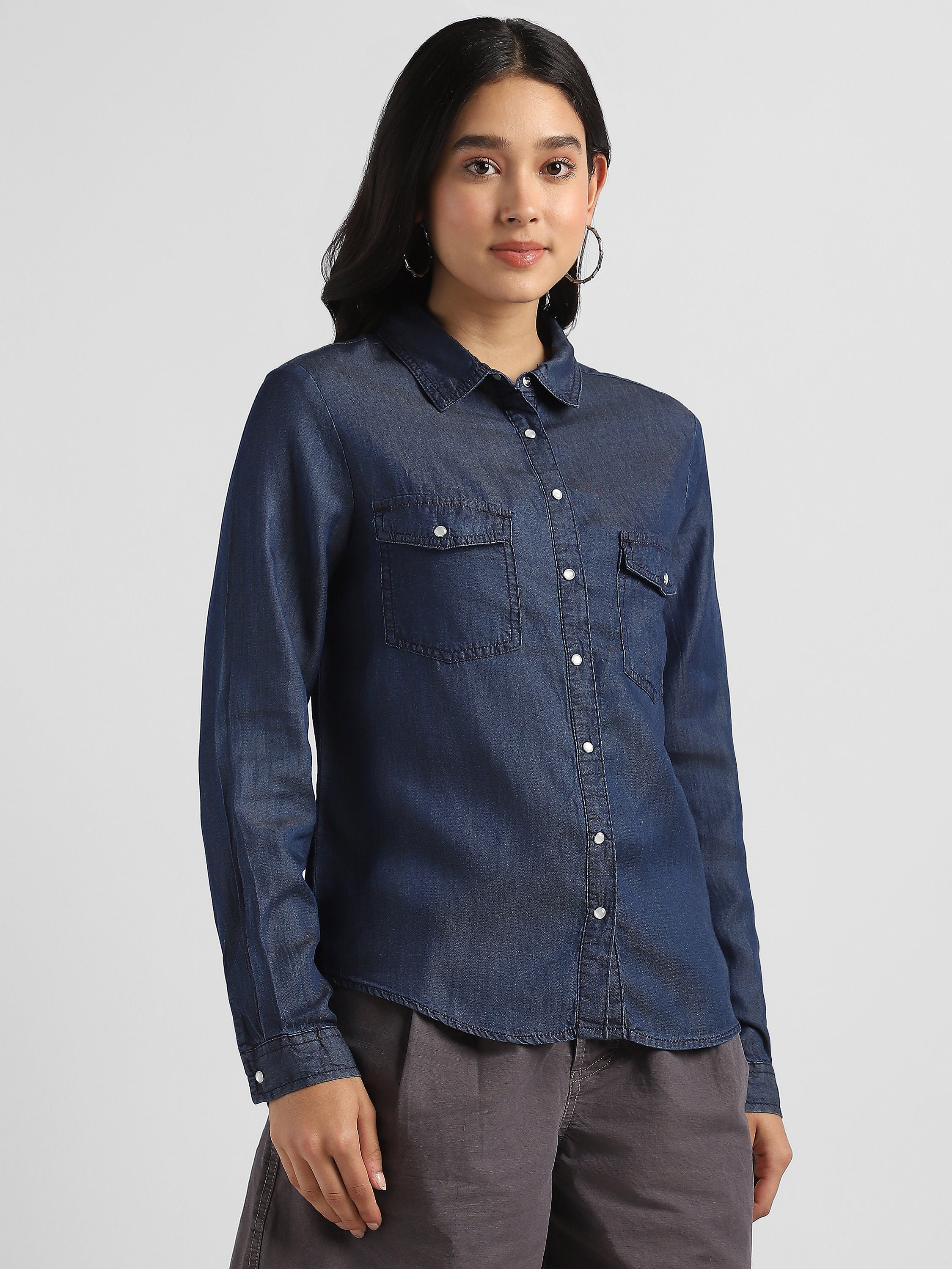 Women Denim Button Down Shirt