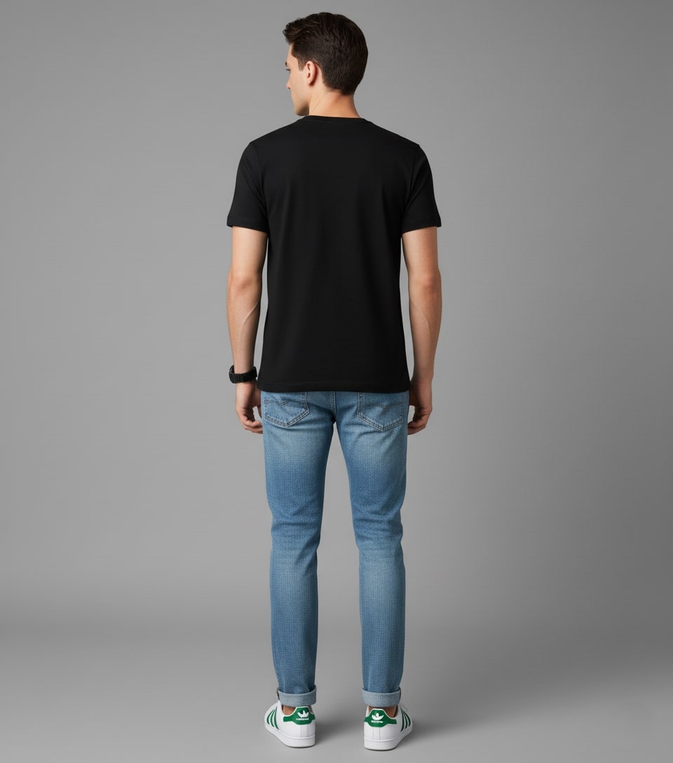 Men Printed Black Cotton Tshirt