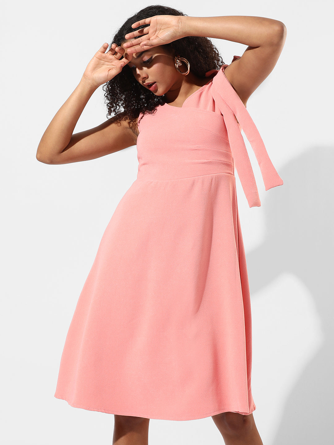 Women Pink Midi Dress With Ribbon Detail