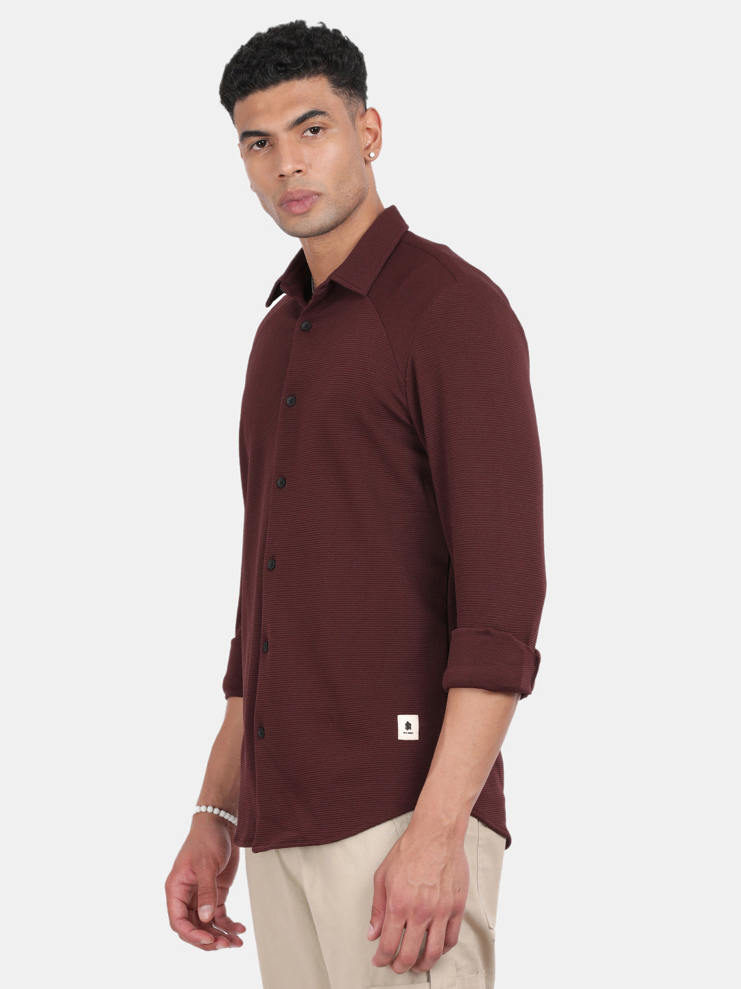 Men Maroon Slim Fit Spread Collar Full Sleeve Casual Shirt