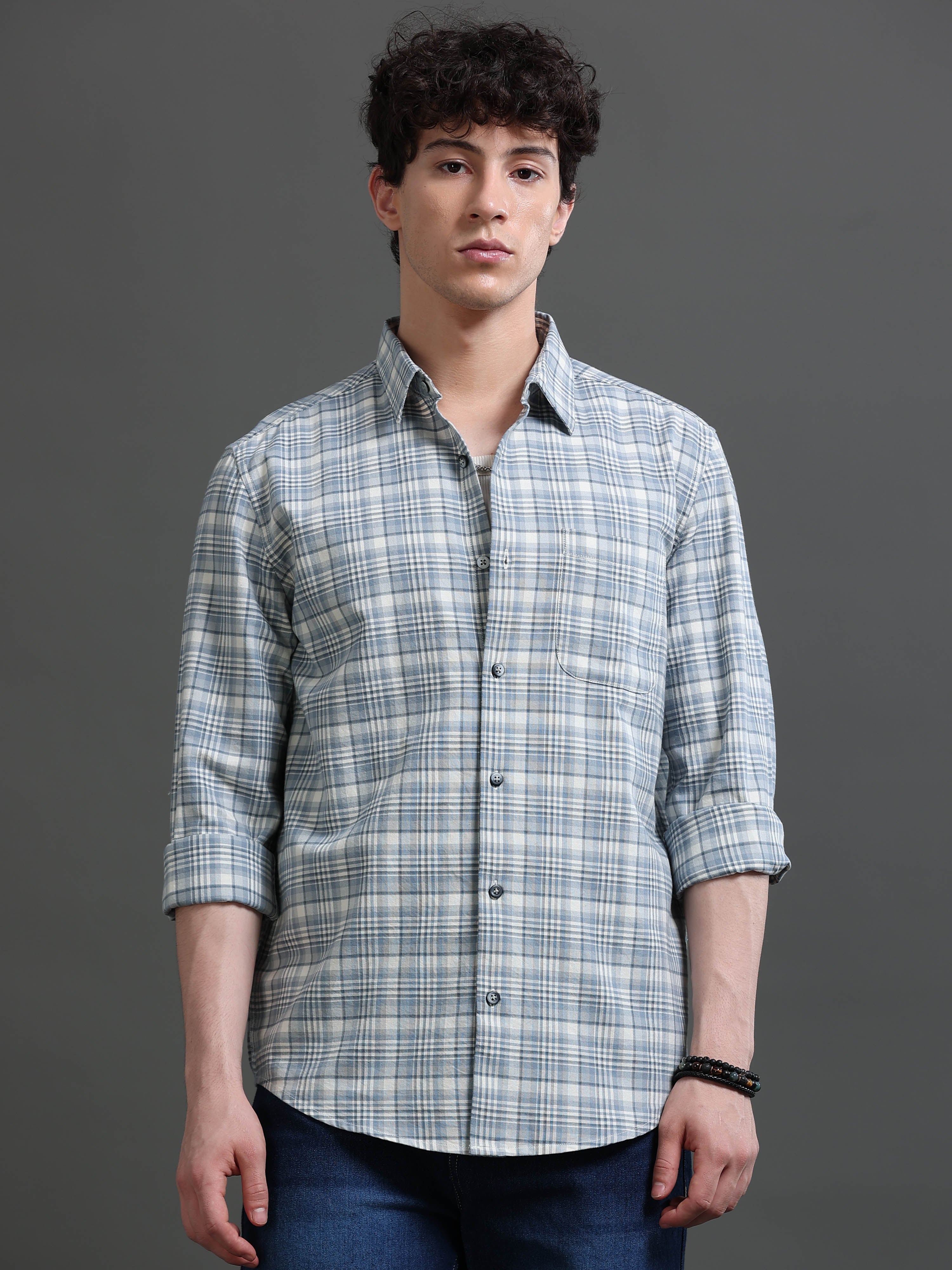 Men Blue Check Shirt