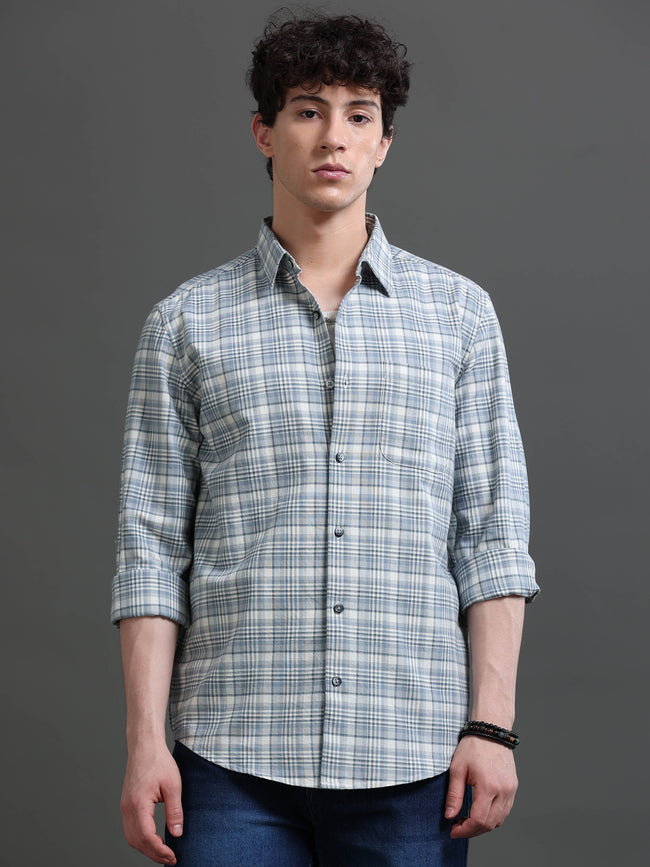 Men Blue Check Shirt