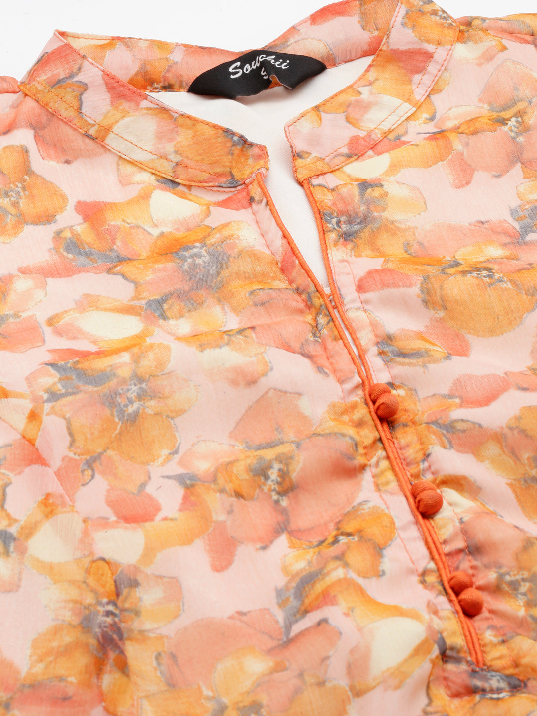 Women Peach Floral Chiffon Dress