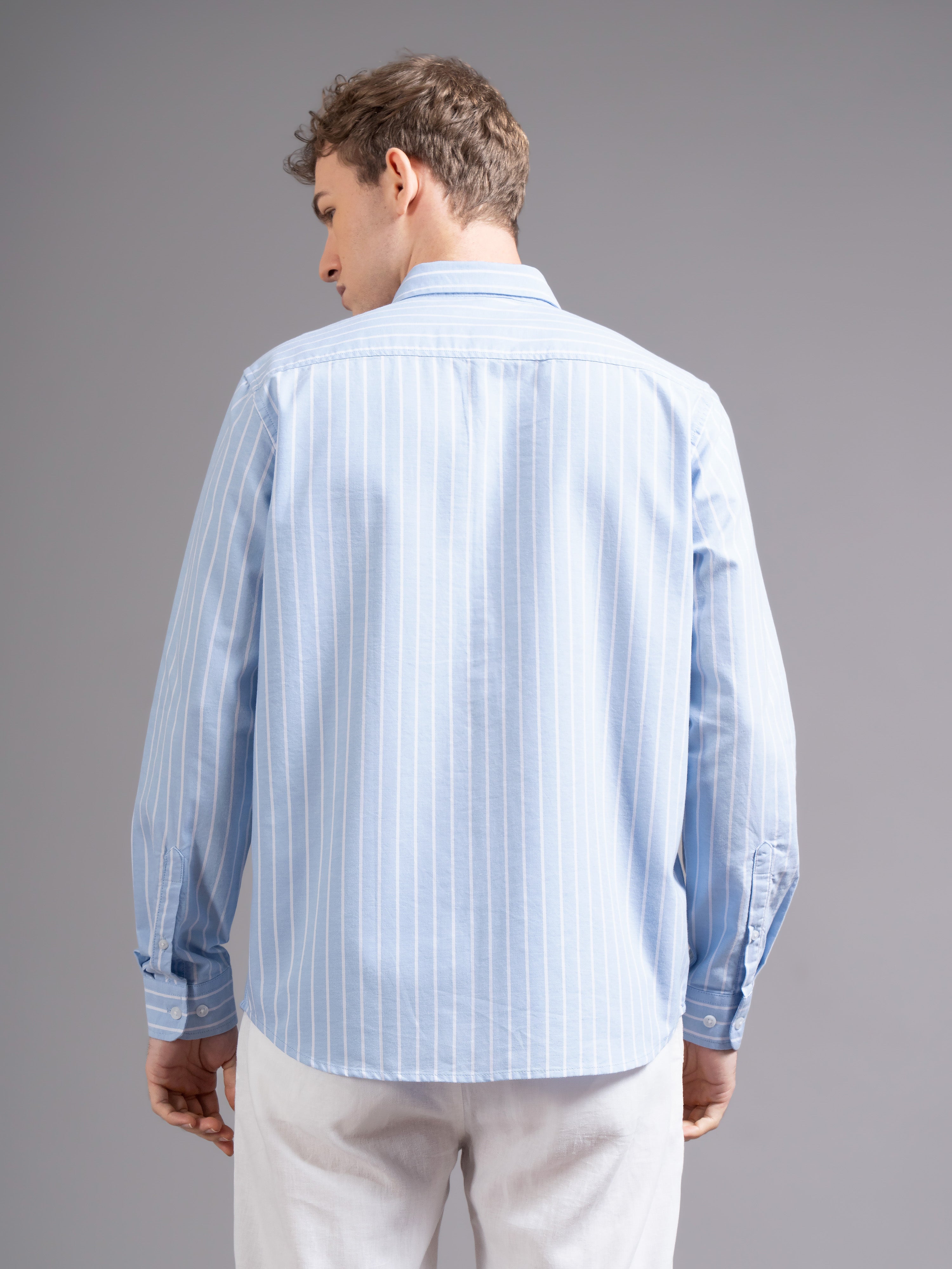 Men Blue Striped Shirt