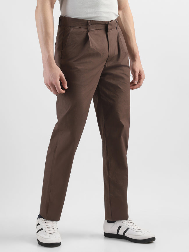 Men Brown Pleated Regular Fit Trouser