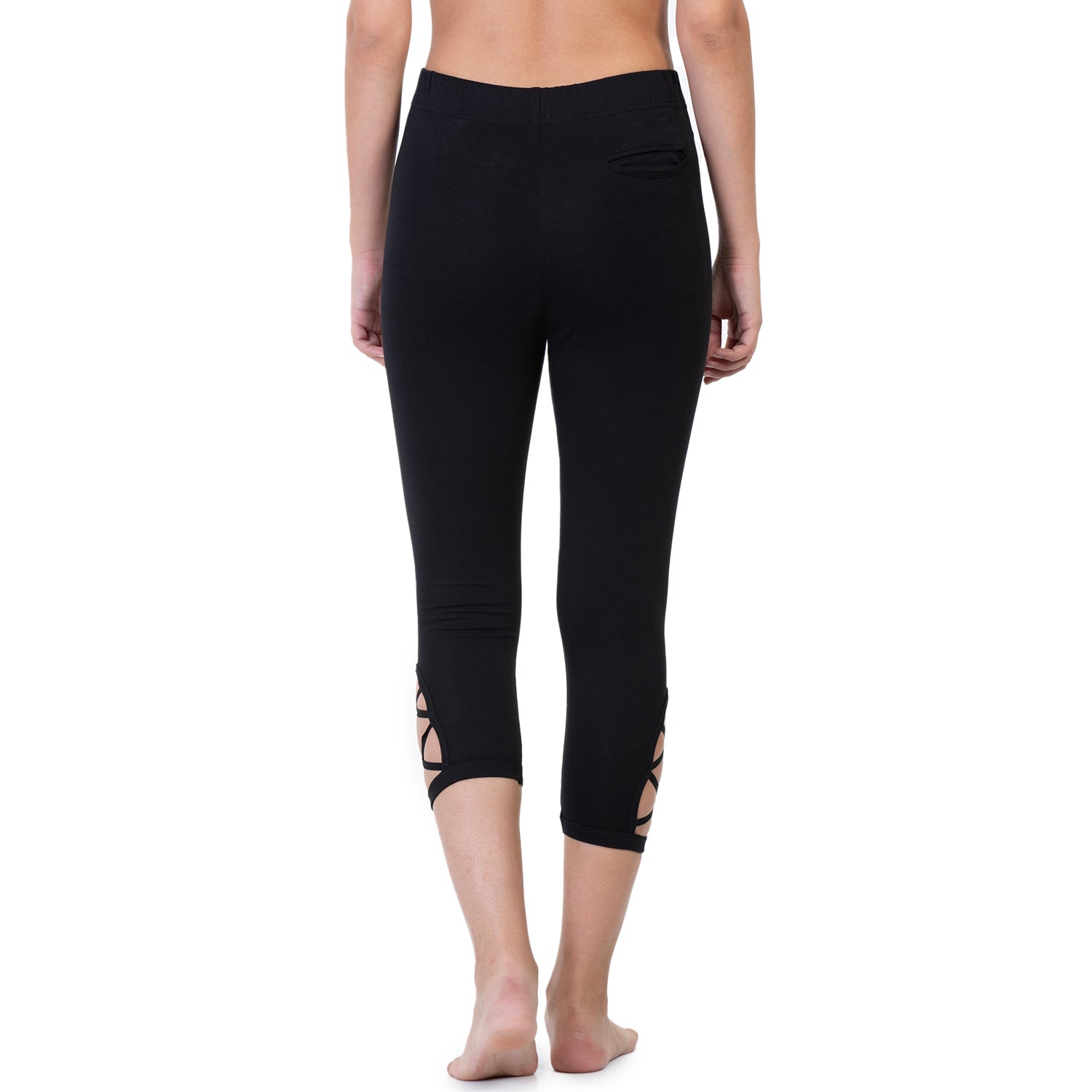 Women Black 3/4th Criss Cross Capri Pant