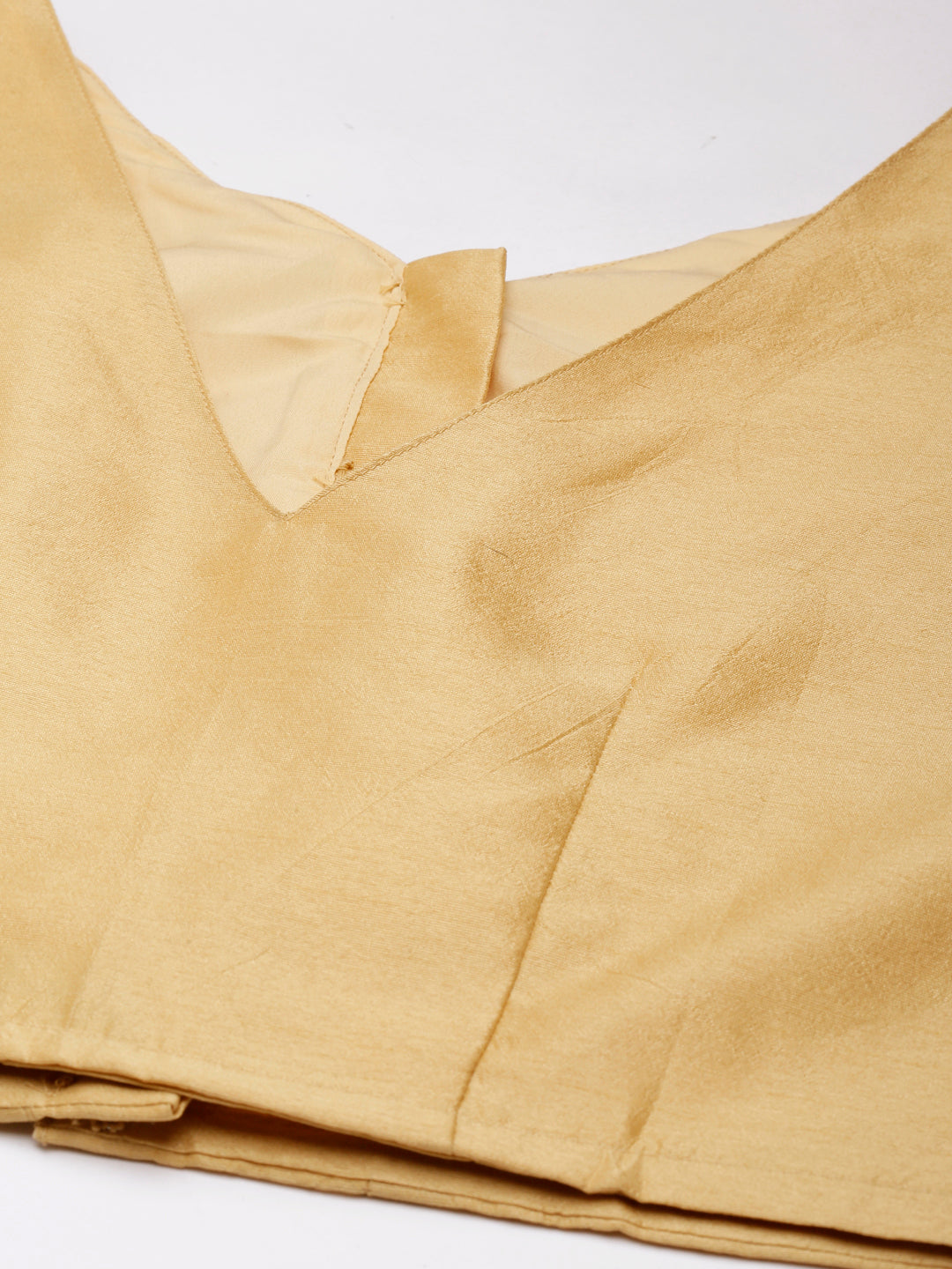 Beige Solid Sleeveless V-Neck Dupion Silk Knot Blouse