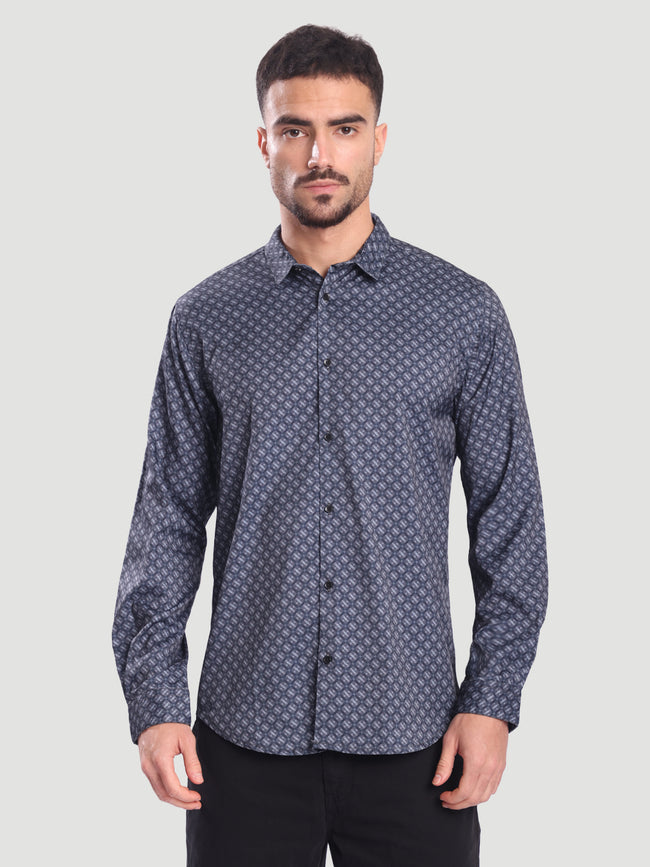 Men Grey Abrstact Print Casual Shirt