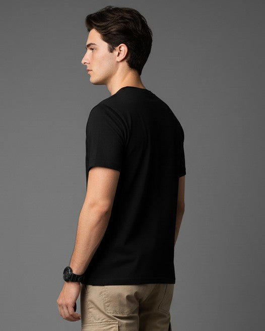 Men Printed Black Cotton Tshirt