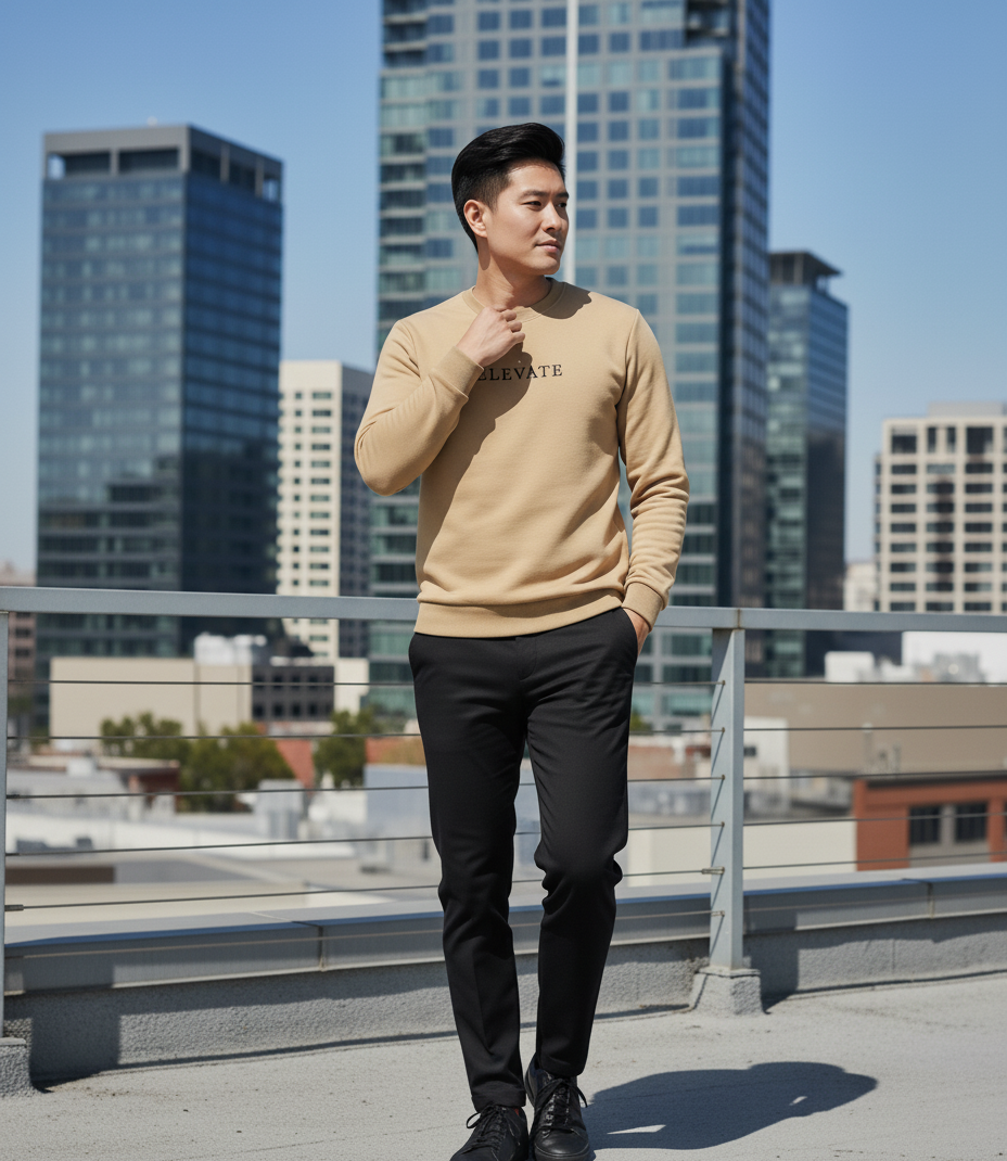 Men Cream Fleece Sweatshirt