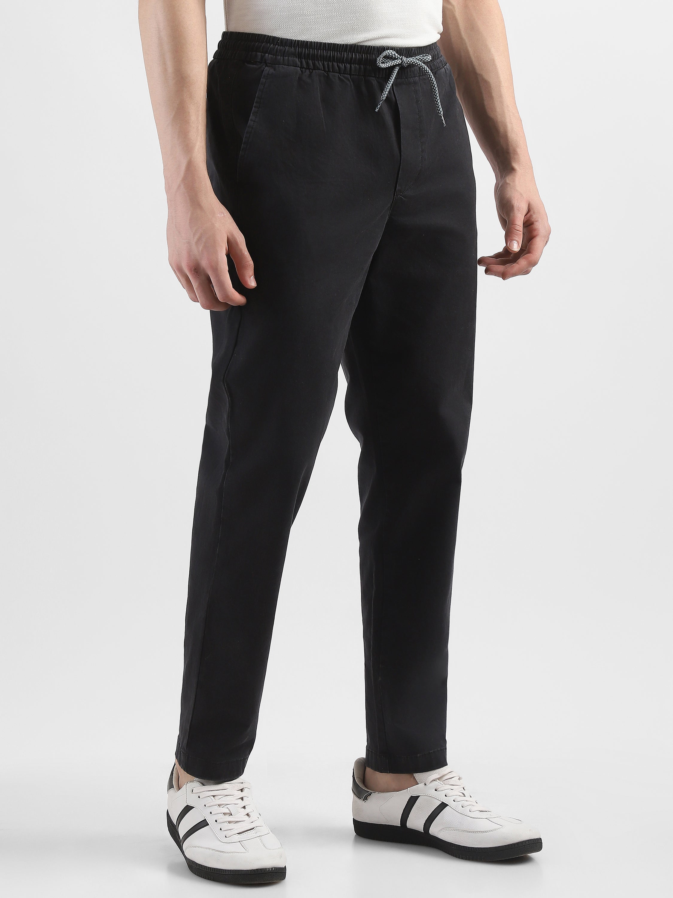 Men Black Cotton Blend Pants
