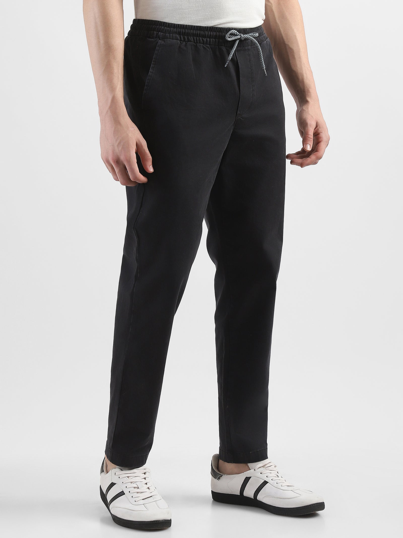 Men Black Cotton Blend Pants