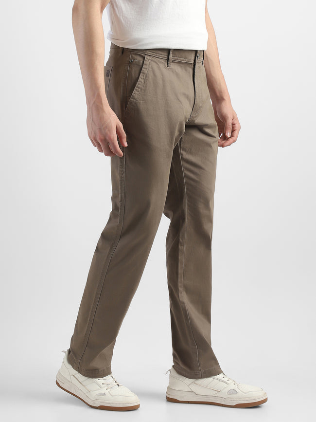 Men Brown Cotton Blend Formal Trousers