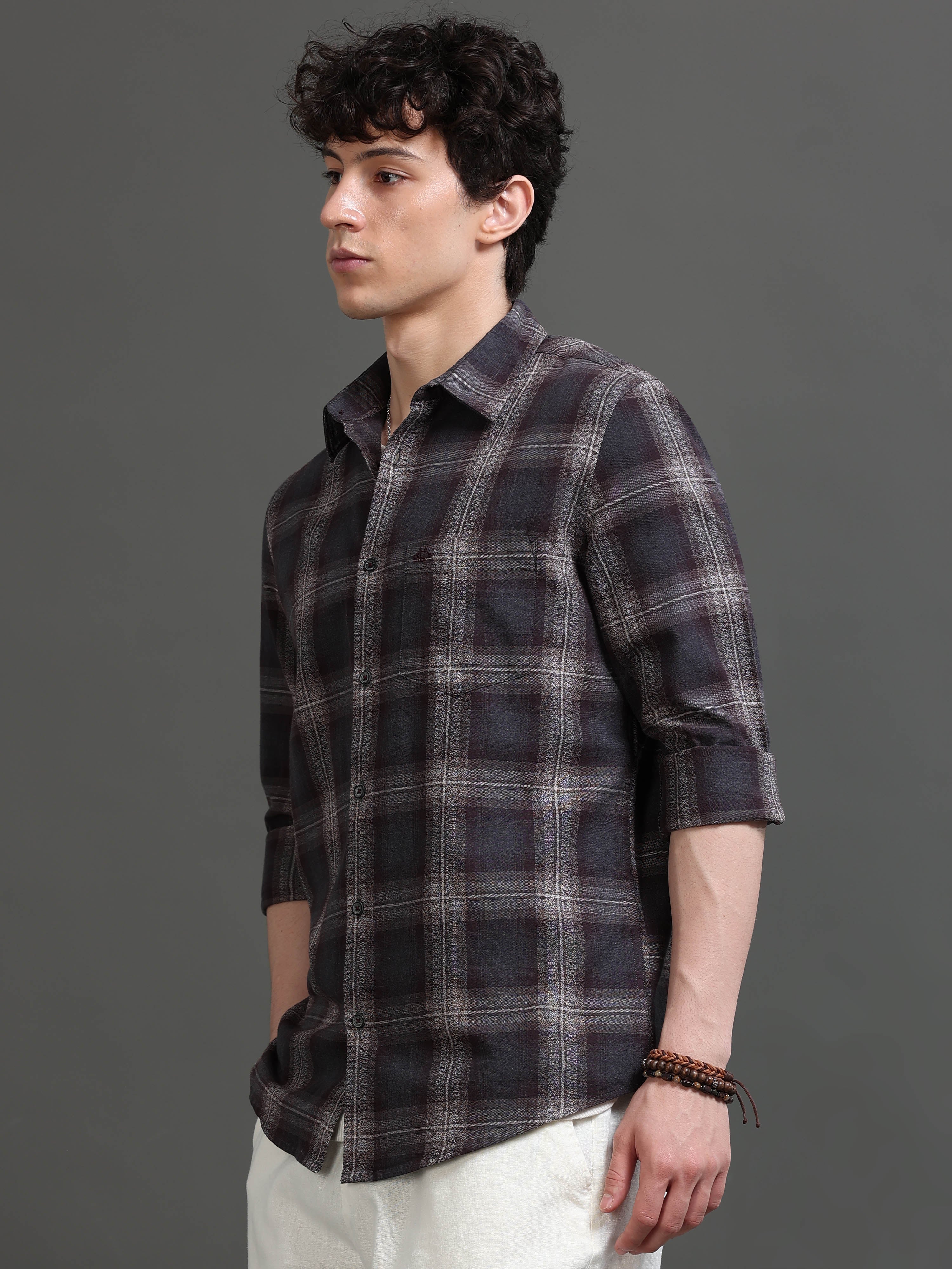 Men Brown Checked Shirt
