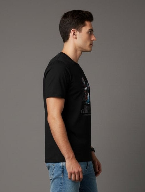 Men Printed Black Cotton Tshirt
