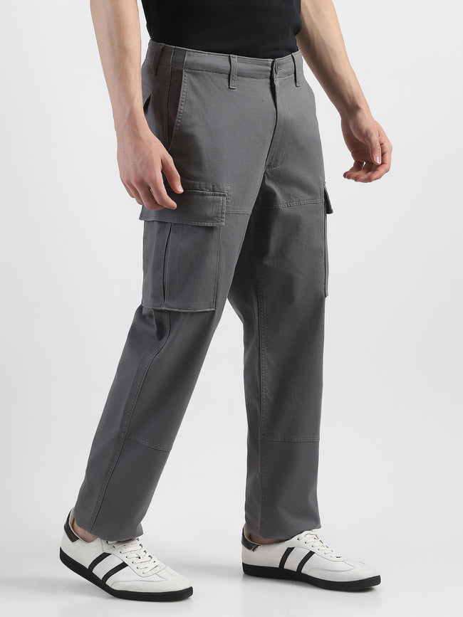 Men Grey  Cotton Mid Rise Cargo Pants