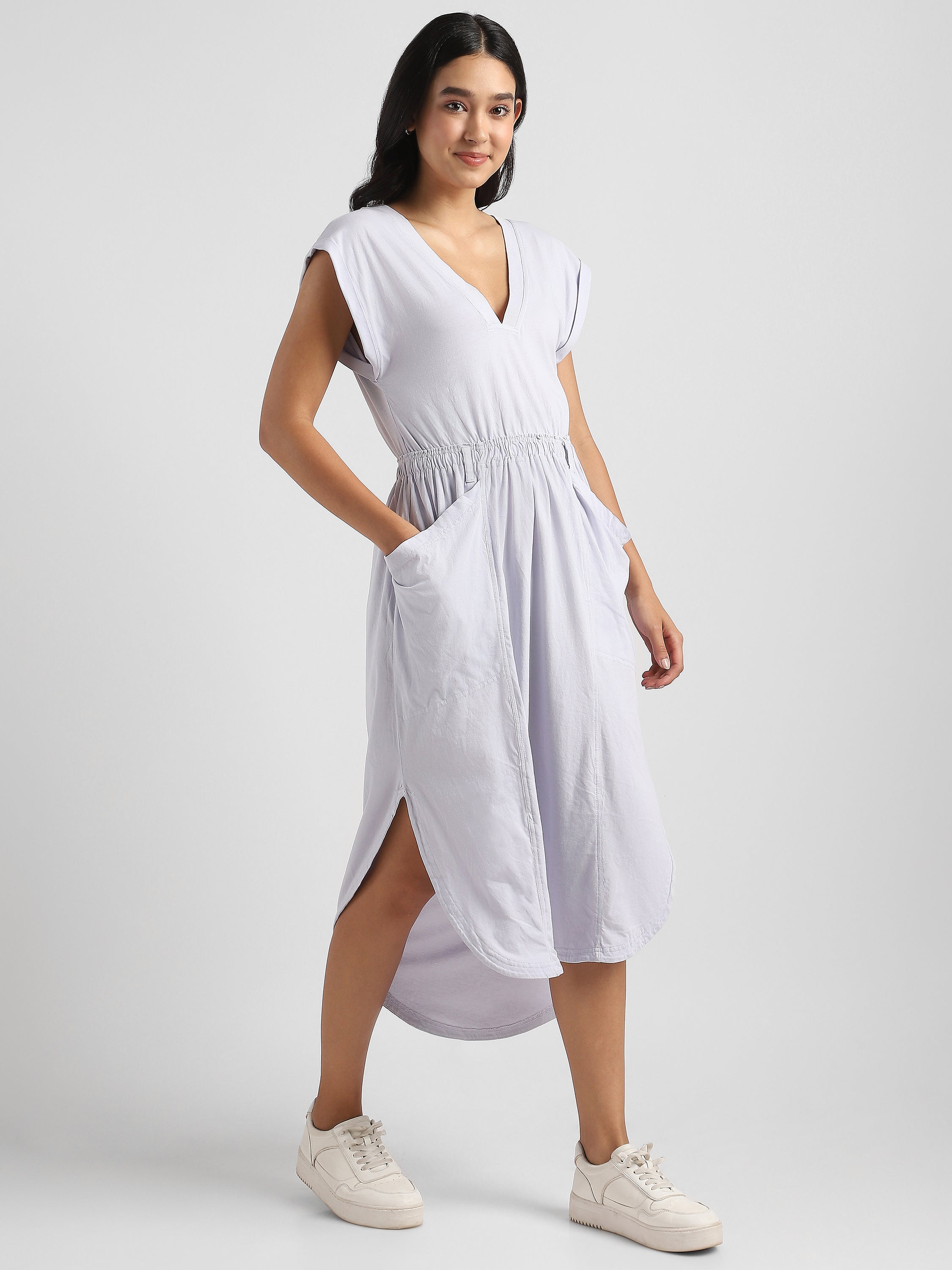 Women Lavender Maxi Dress with Side Slit