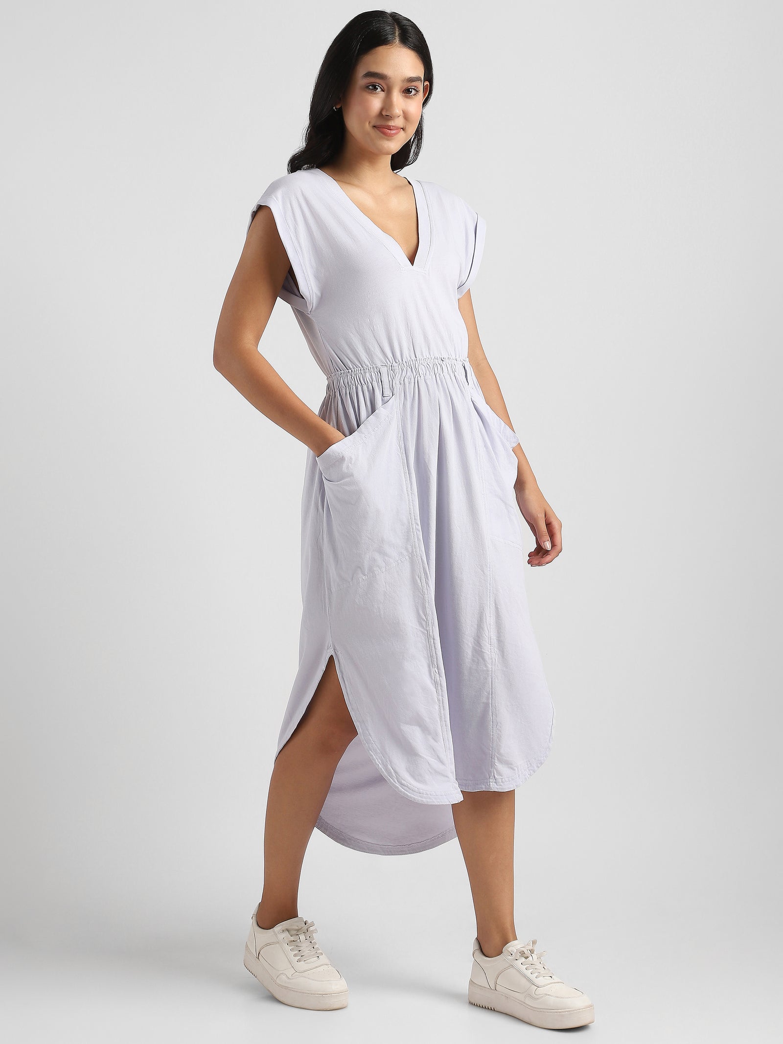 Women Lavender Maxi Dress with Side Slit