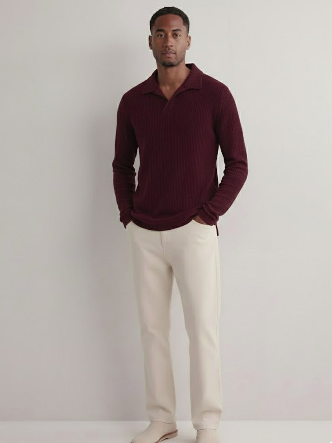 Men Wine Polo Neck T-Shirt