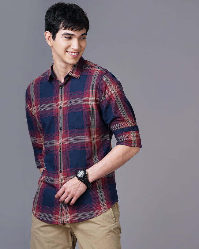Men Red Cotton Slim Shirt
