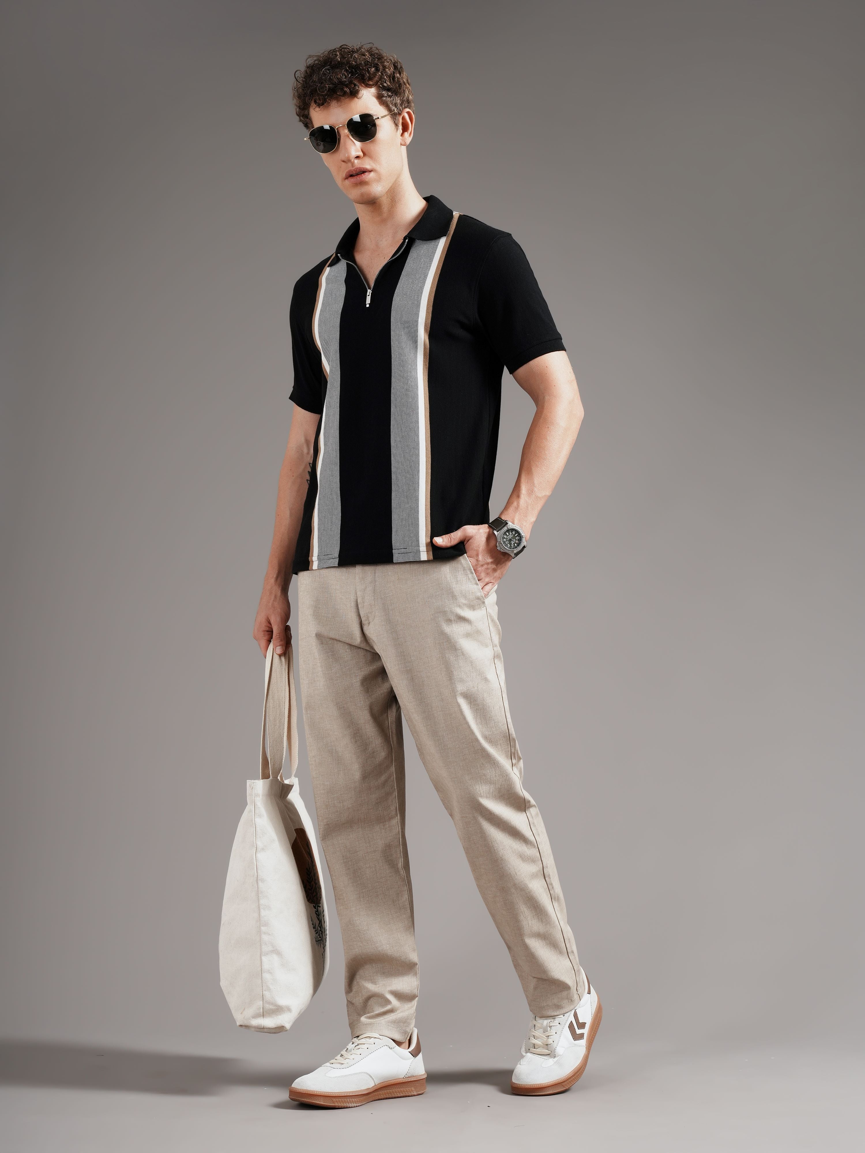 Men Beige Straight Fit Trousers