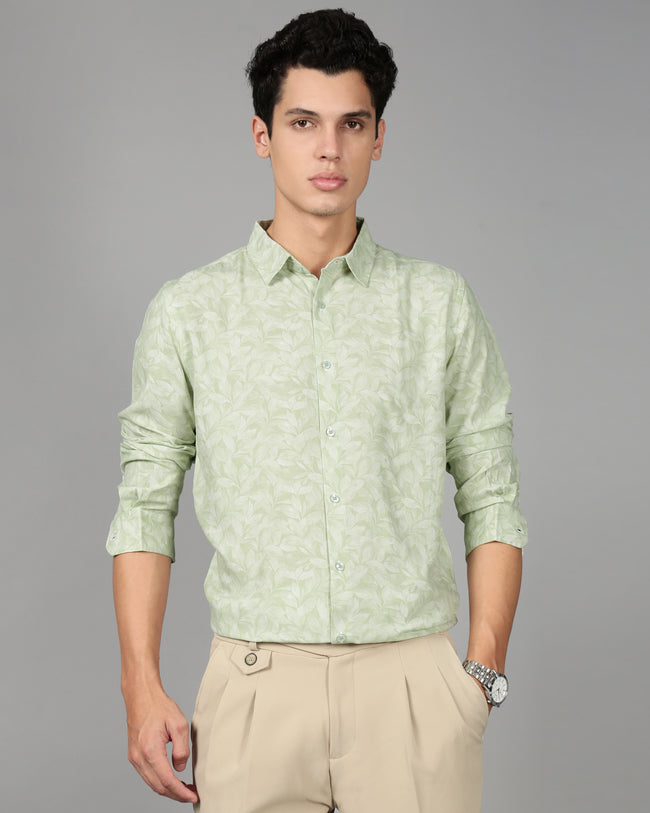 Men Green Leaf Print Shirt