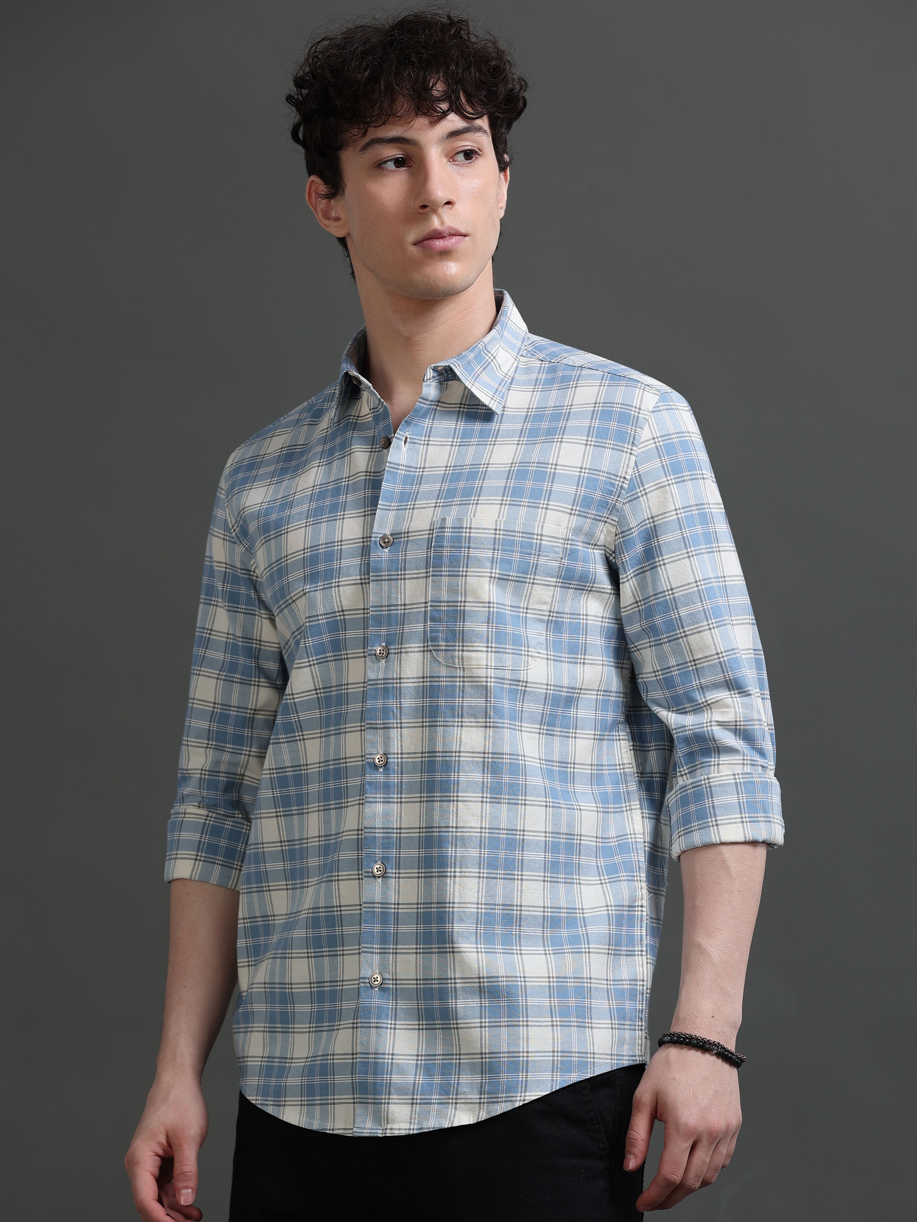 Men Blue Check Shirt