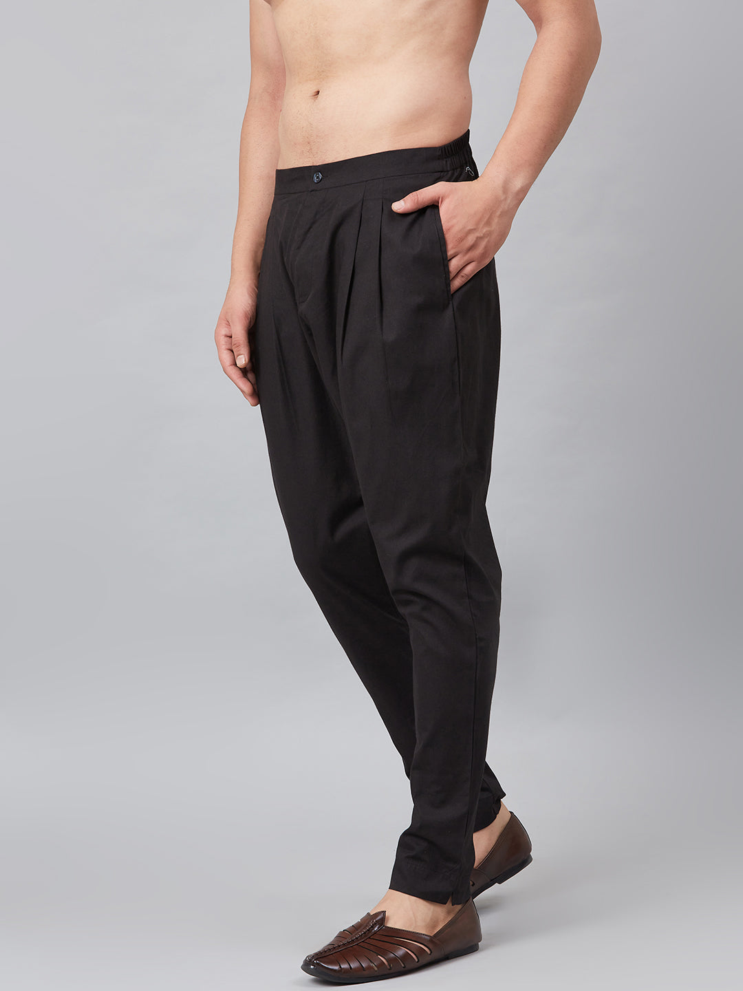 Men Black Solid Trouser Style Pyjamas