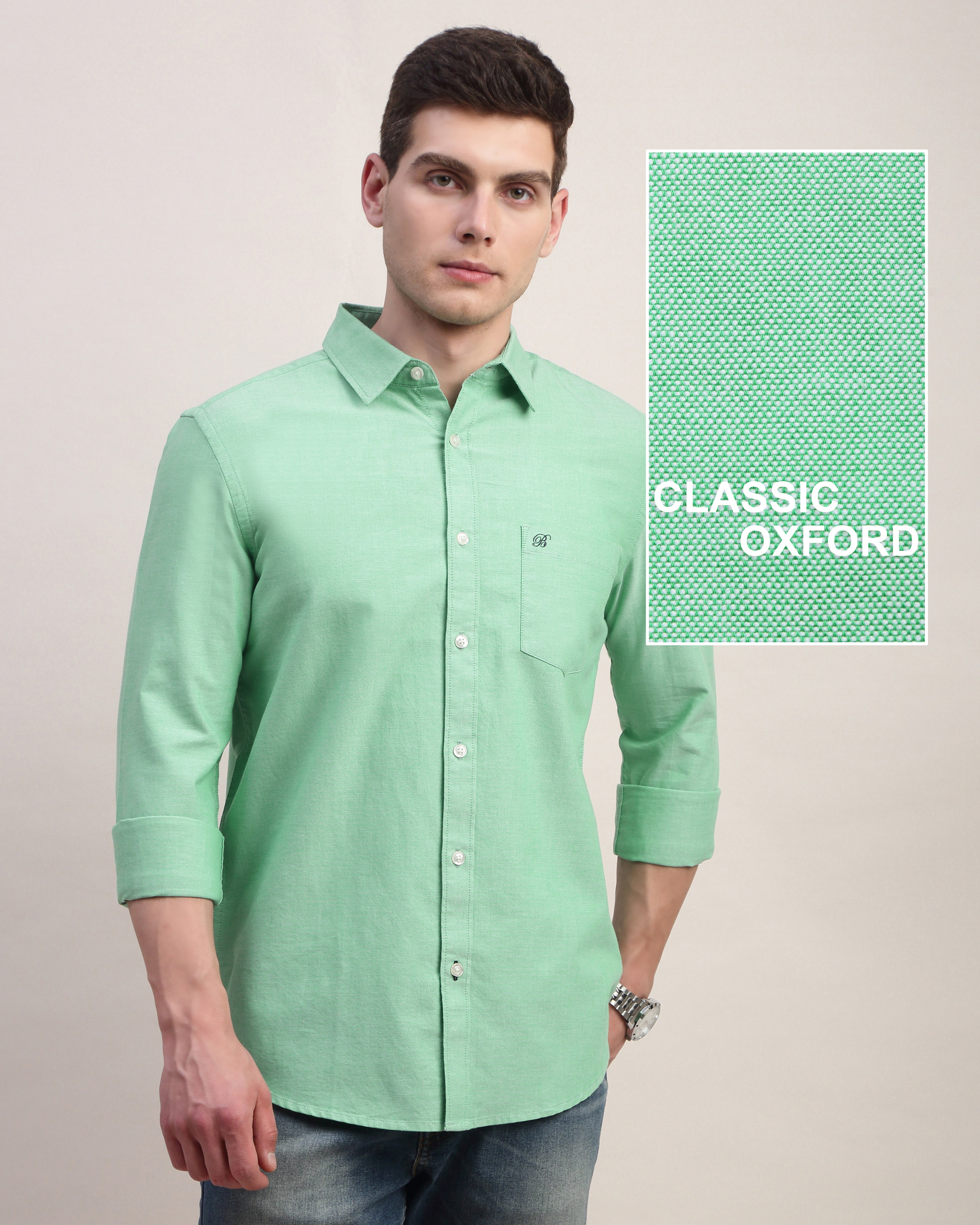 Men Green Oxford Shirt