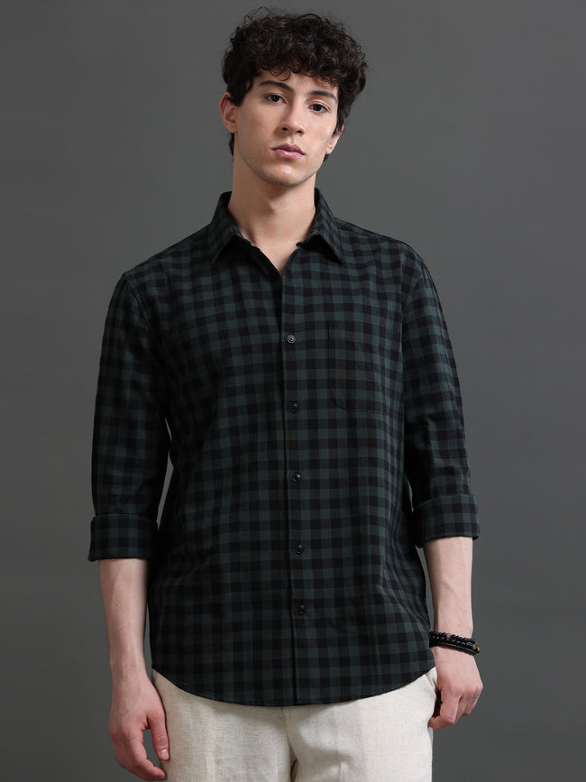 Men Green Check Shirt