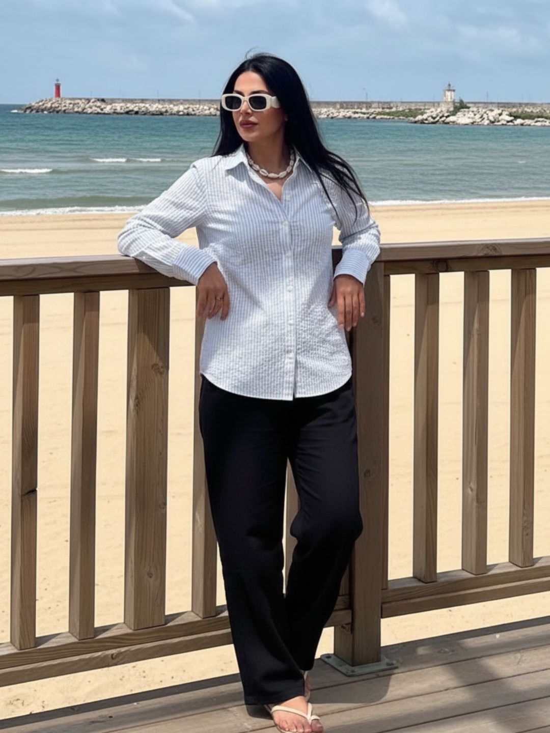 Women Blue Striped Shirt