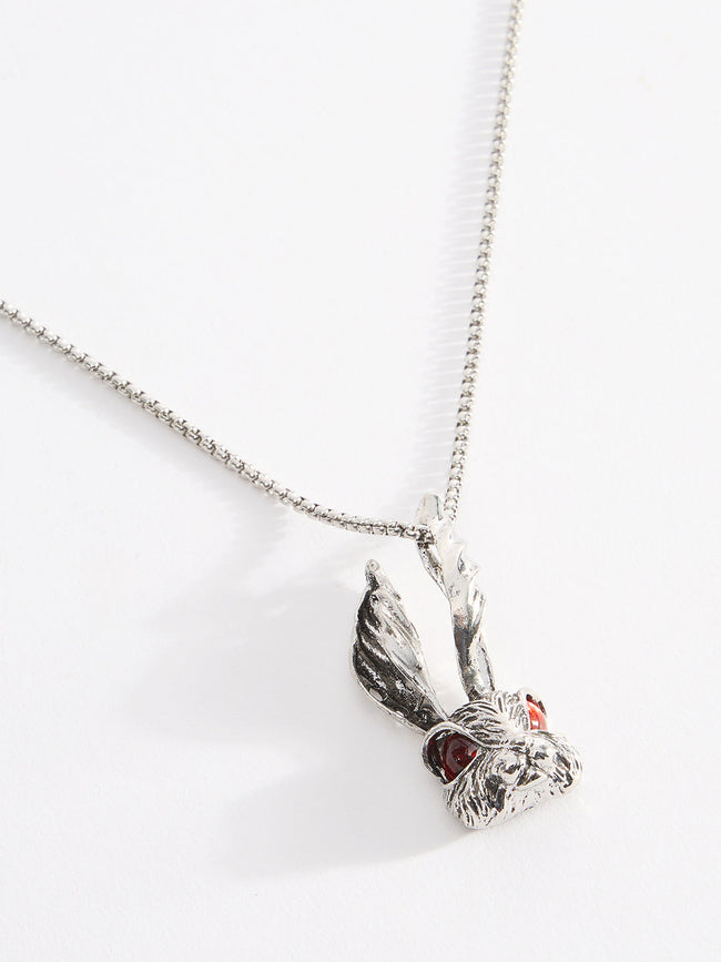 Men Red Eye Rabbit Head Pendent Chain With Lobster Closure