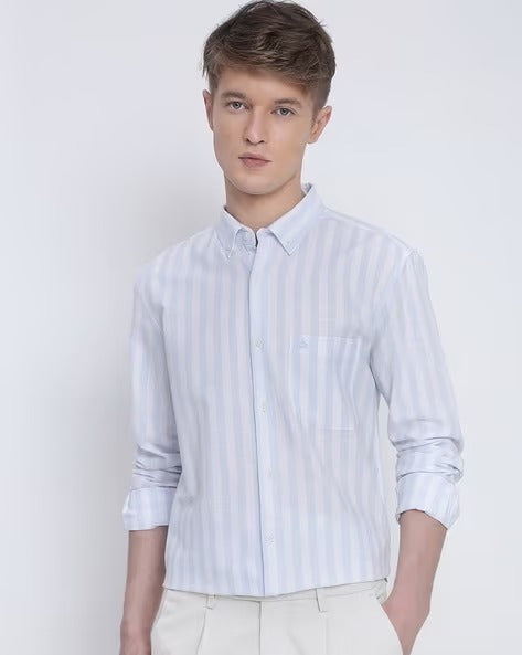 Men Blue Striped Shirt