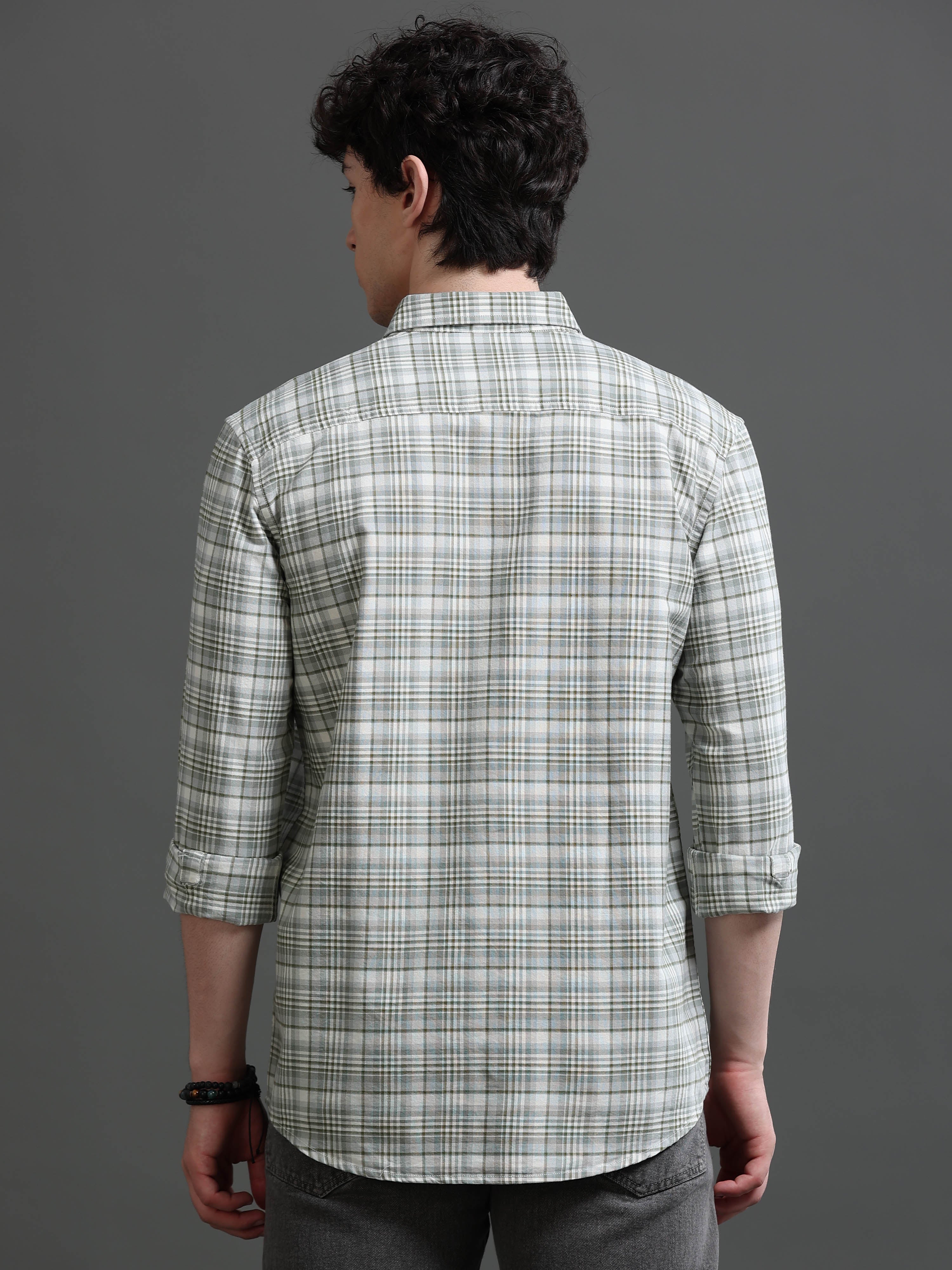 Men Green Check Shirt