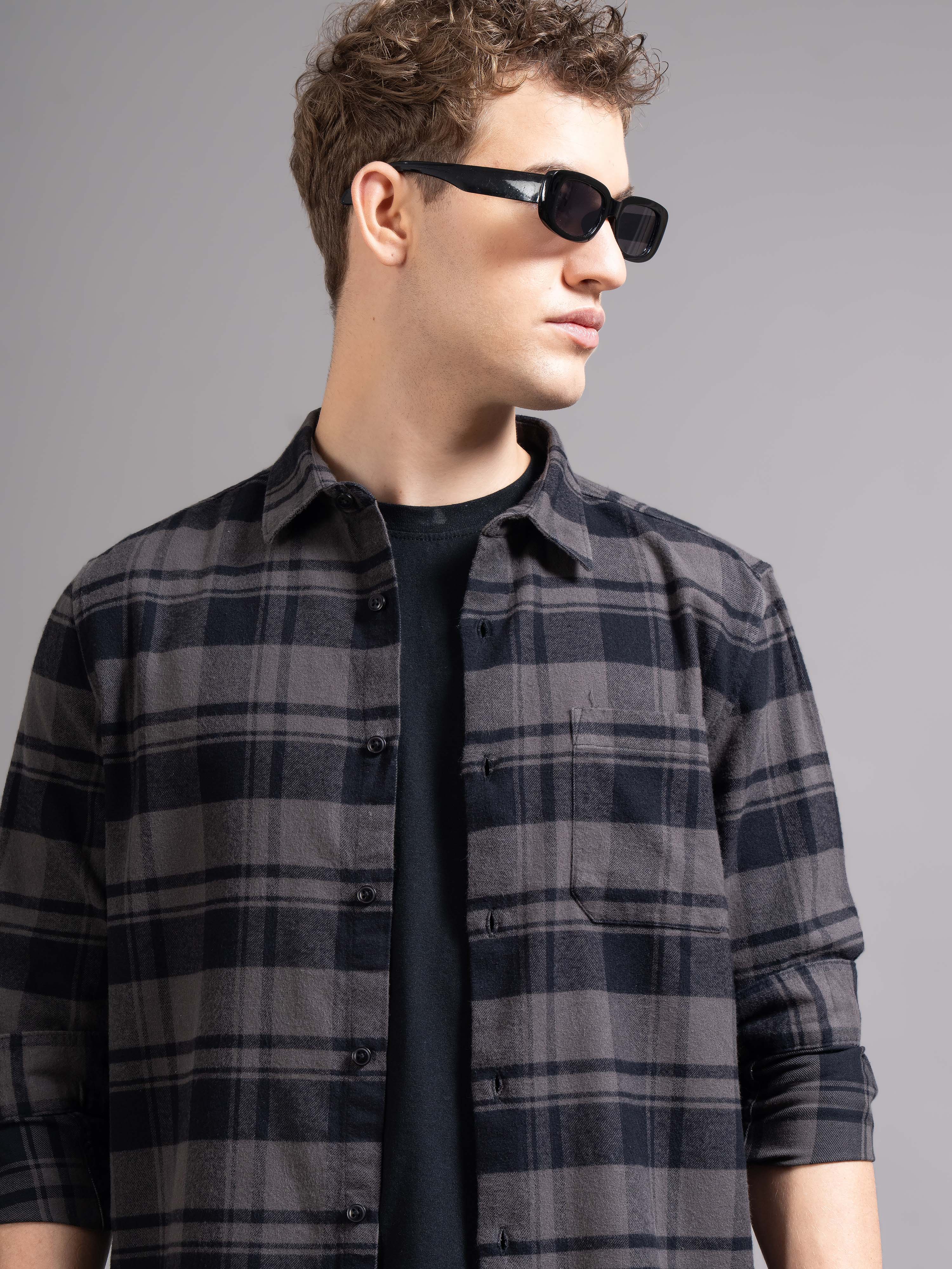 Men Grey Flannel Checked Shirt