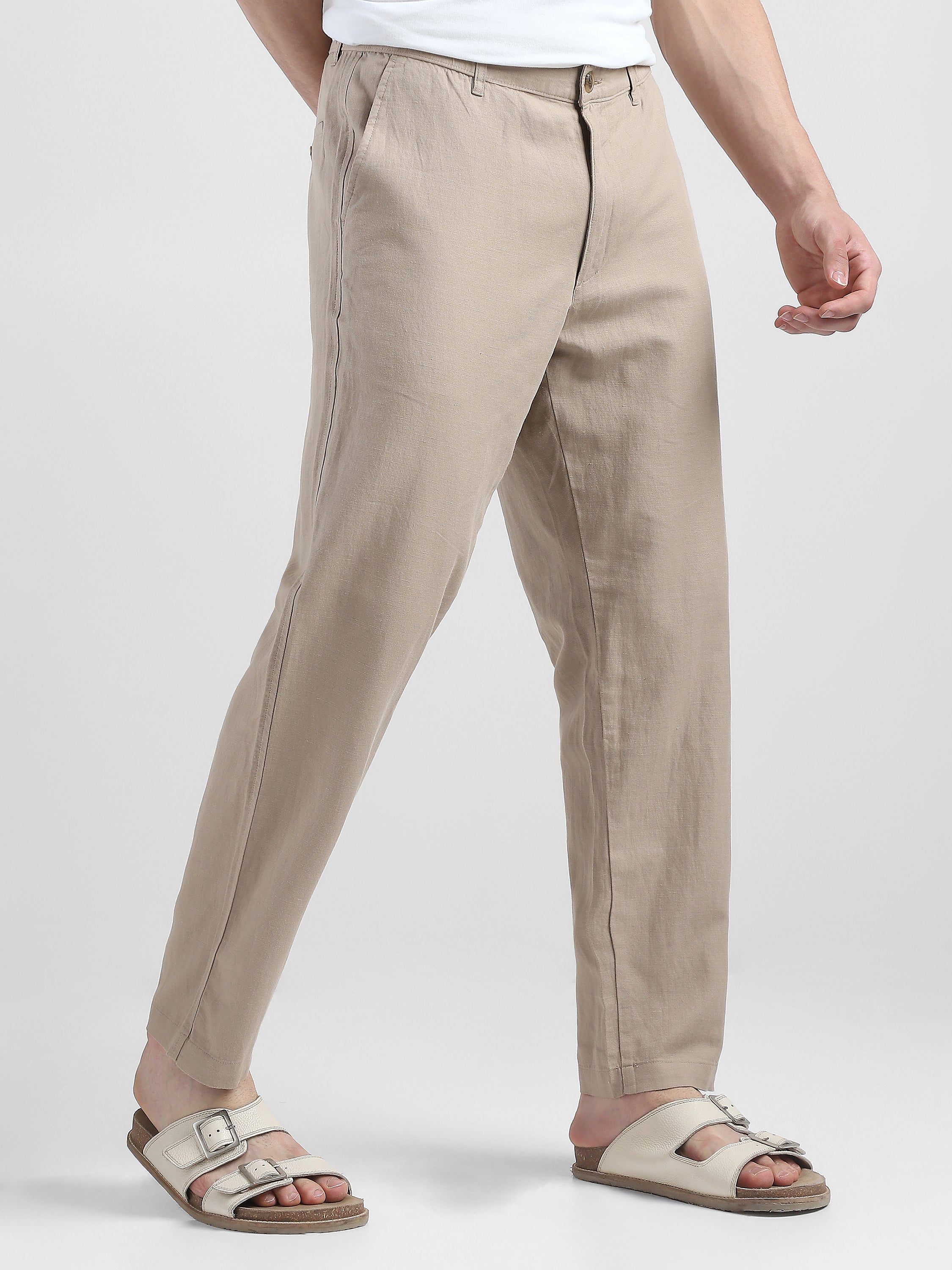 Men Beige Comfort Fit Pants